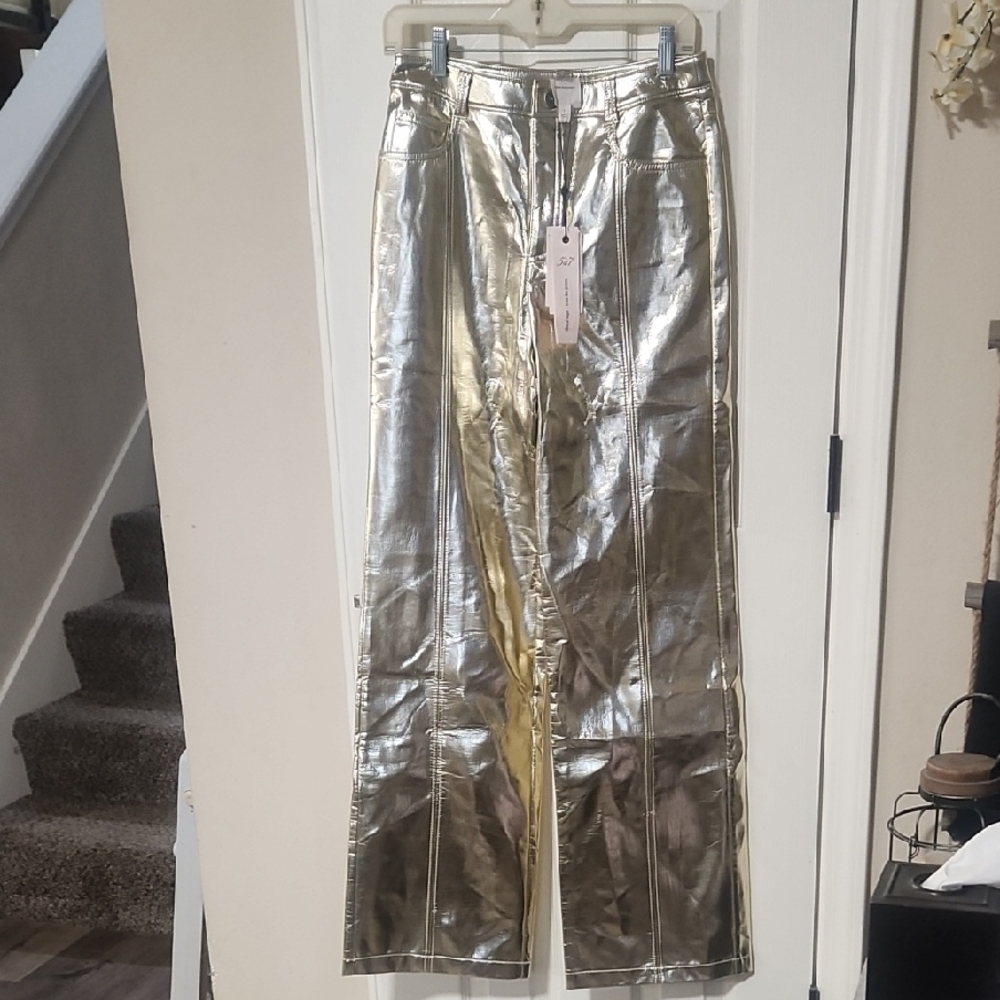 cinq a sept Metallic Gold Wide Leg Jeans